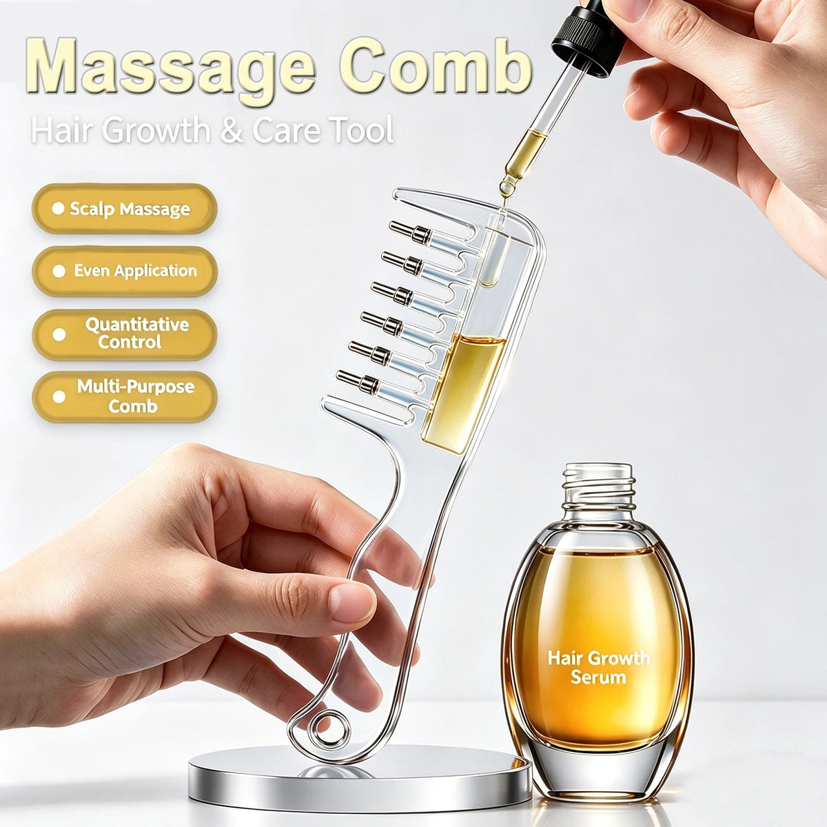Scalp Oil & Serum Applicator Comb – Refillable Liquid Dispensing Massage Comb