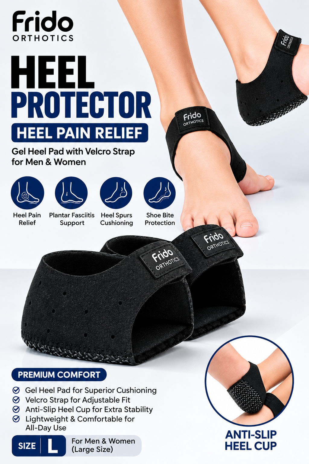 Gel Heel Protectors with Adjustable Strap – Cushioning Heel Pads for Foot Comfort